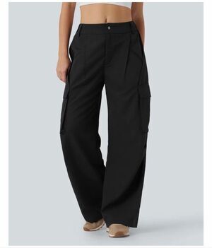 Halara Mid Rise Button Zipper Side Pocket Wide Leg Baggy Casual Cargo Pants Larg